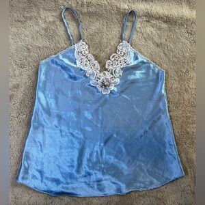 Vintage Baby Blue Silky Lace Spaghetti Strap Cami Top